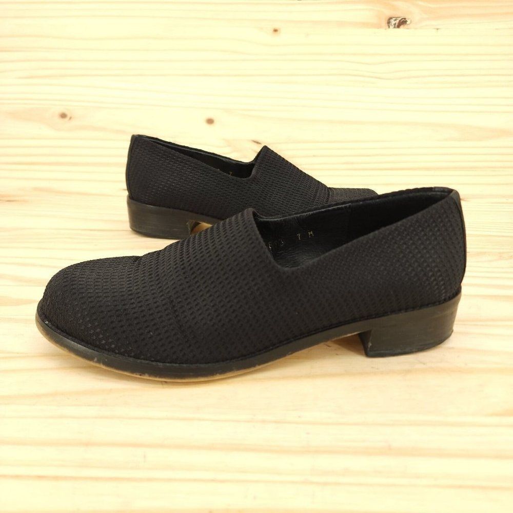 Donald Pliner Womens Block Heel Loafer Pumps Sz 7 Black Fabric Y2K Shoes Slip On